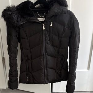 Calvin Klein Black Quilted Puffer Jacket with Faux Fur Trim